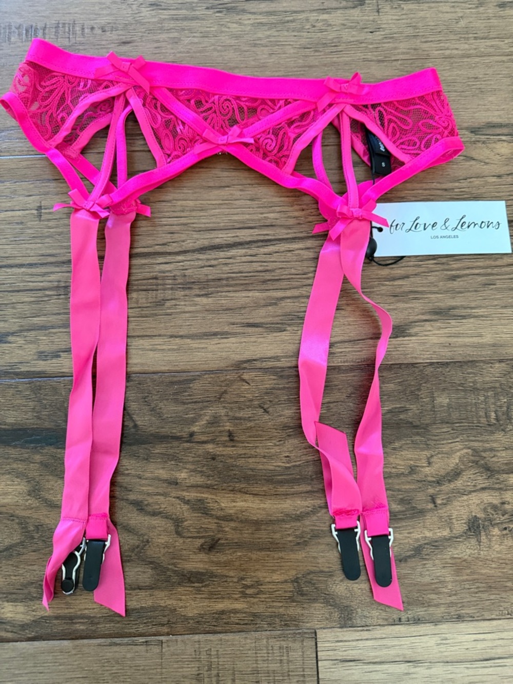 For Love & Lemons Hot Pink Lace Soutache Garter Belt